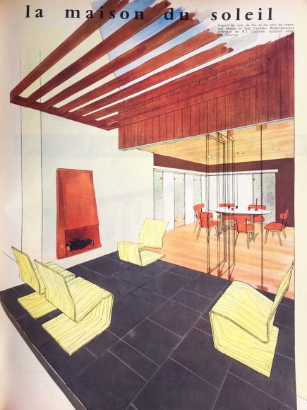 "La Maison du Soleil" Drawing by RJ Caillette, Meubles & Décor. Mar. 1957.