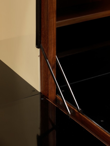 Hinge detail for fold down cabinet doors