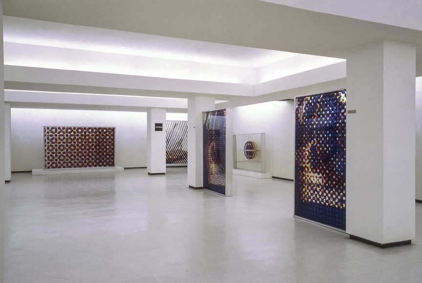 Archival image of an exhibition by Alain Jacquet.