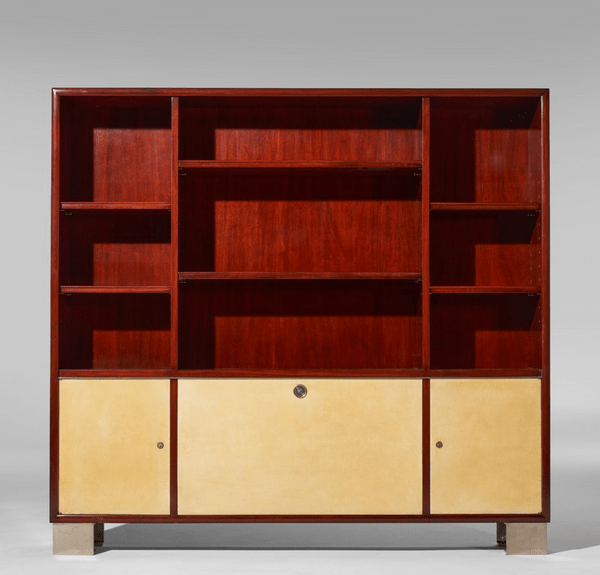 dupre bookshelf in a gray room