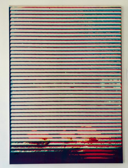 photograph of an artwork by Alain Jacquet hangs on the wall