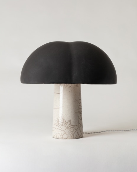 Matte black glazed shade and white raku glazed base