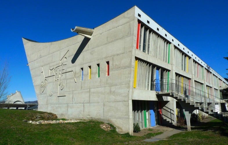 Exterior view of the Maison de la Culture of Firminy. Building designed by Le Corbusier