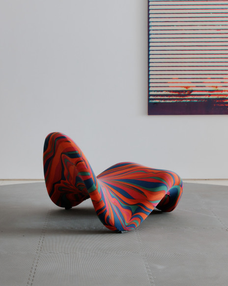 pierre paulin tondue chair with psychedelic fabric