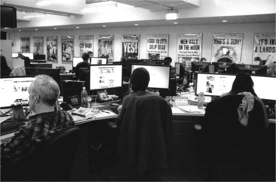 Newsroom, New York Daily News, Wall Street area, March 19, 2015
