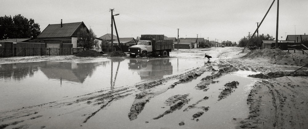 Naryn-Huduk, Kalmukia, Russia (dog in mud), 1991, Gelatin silver print