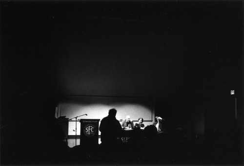 Question from the floor, lecture, St. Francis College, Brooklyn Heights, March 25, 2014, Gelatin silver print