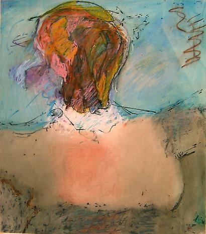 Woman with Bare Breast and a Multicolored Face