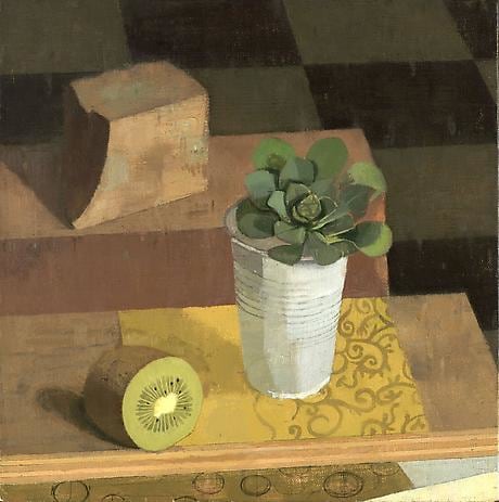 Succulent in a White Plastic Cup with Kiwi and Broken Brick