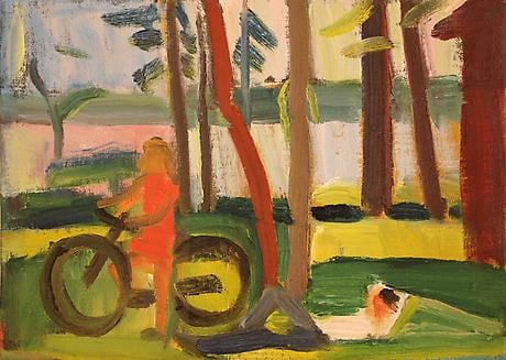 Girl, Bicycle and Man in Maine