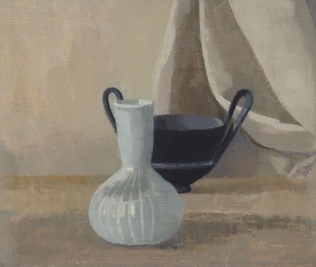 Glass Vase with Etruscan Kantharos and Drapery