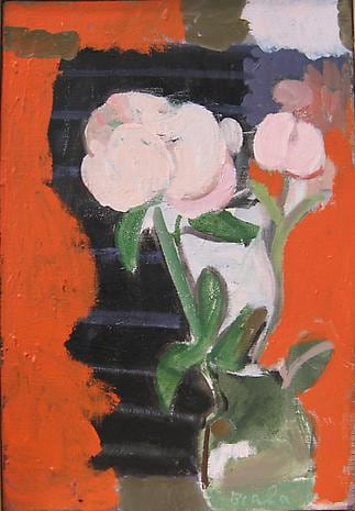 BIALA Two Peonies Against Black and Orange