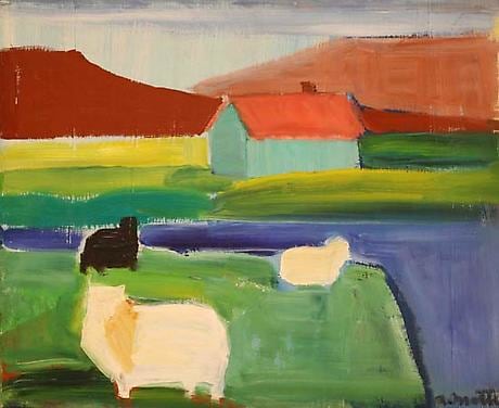 Three Sheep and House