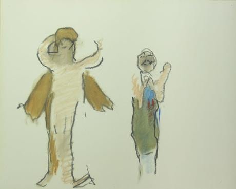 Two Persons Embracing and Another Person, All Excited, Watching