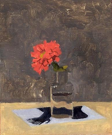 Coral Zinnia in a Glass Bowl