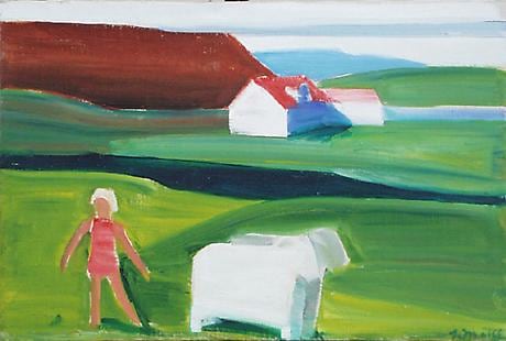 Girl, Sheep, and House
