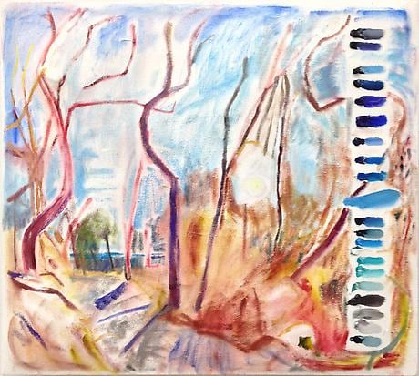 Interloper 2012 oil on canvas on studio debris mounted on wood