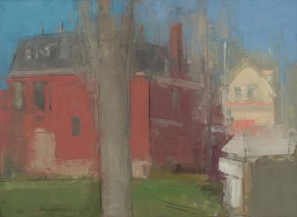 The Brick House in Winter, with Tree Trunk