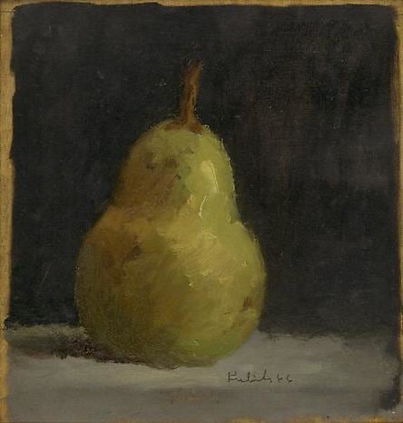 Pear 1966 oil on silk on board