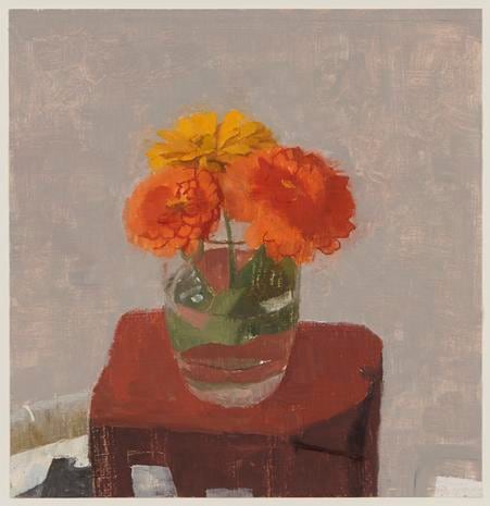 Three Zinnias in a Glass of Water