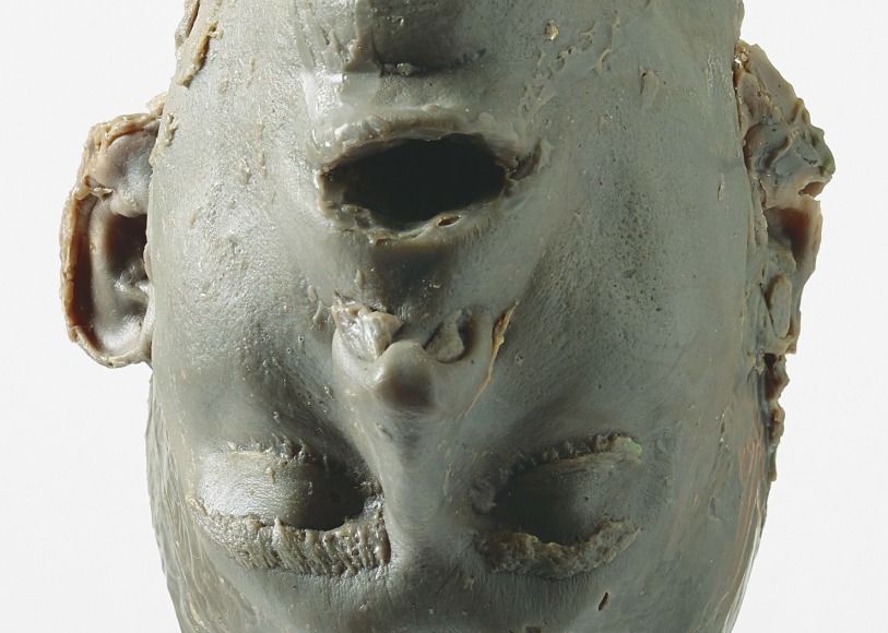 Bruce Nauman, Hanging Heads #1 (Blue Andrew, Mouth Open / Red Julie with Cap), 1989 (detail)