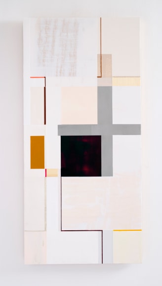 Joan Waltemath's men/many (2014-16. Oil, aluminum, bronze, interference, glimmer, phosphorescent and florescent pigment on honeycomb aluminum panel. 39 1/4" x 18 5/8") at Anita Rogers Gallery