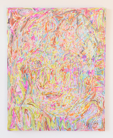 Hayley Barker. Opened my root chakra now what? Volcano, 2017, Oil paint, colored pencil, marker, and oil pastel, 20" x 16" at Anita Rogers Gallery