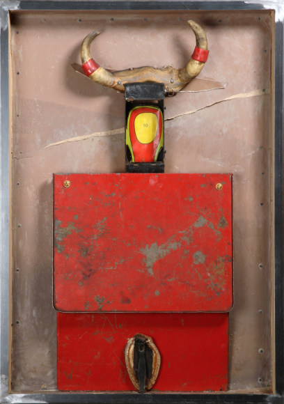 Hans Neleman, De Rode Stier, 2015, Mixed media. 24&quot; x 34&quot; x 4&quot;