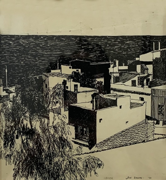Jack Martin Rogers, Sketch of Ibiza, 1970, Ink on paper, 7&quot; x 7&quot;