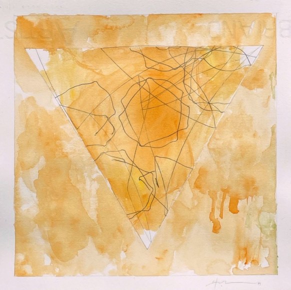 Henry Mandell, Study For Theory Of Mind 036, 2022, watercolor and graphite on Fabriano paper, 7″ x 7″ at Anita Rogers Gallery