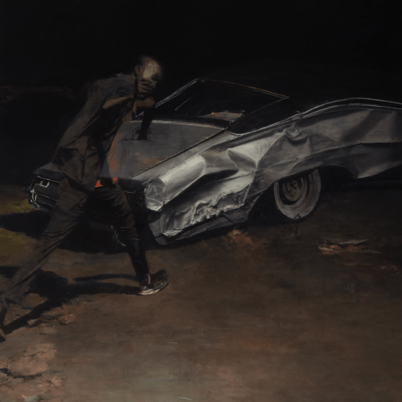 Phil Hale, ANTICLIMB, 2025, Oil on canvas, 51&rdquo; x&nbsp;51&rdquo; at Anita Rogers Gallery