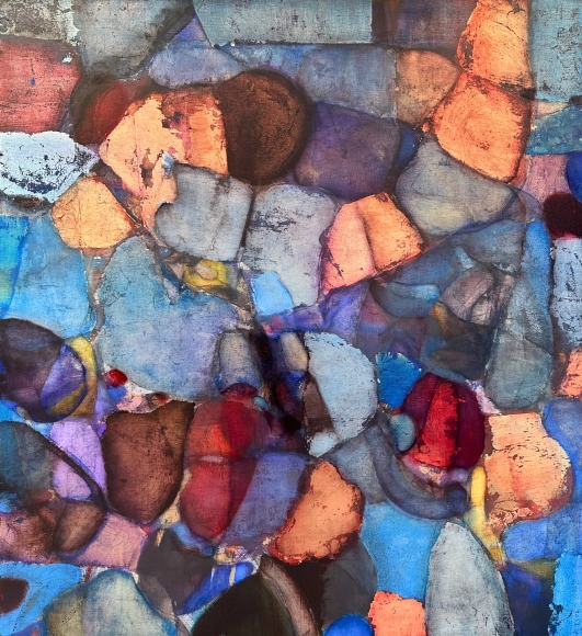 Robert Szot, Study for Ejecta, 2024, Oil, metal leaf and charcoal on linen, 40&quot; x 36&quot;&nbsp;at Anita Rogers Gallery