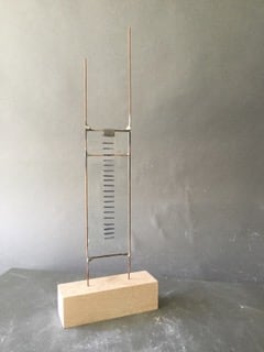Mark Webber, Untitled, 2019, Glass, copper wire, wood, and permanent marker, 17" x 6" x 1 1/2" at Anita Rogers Gallery