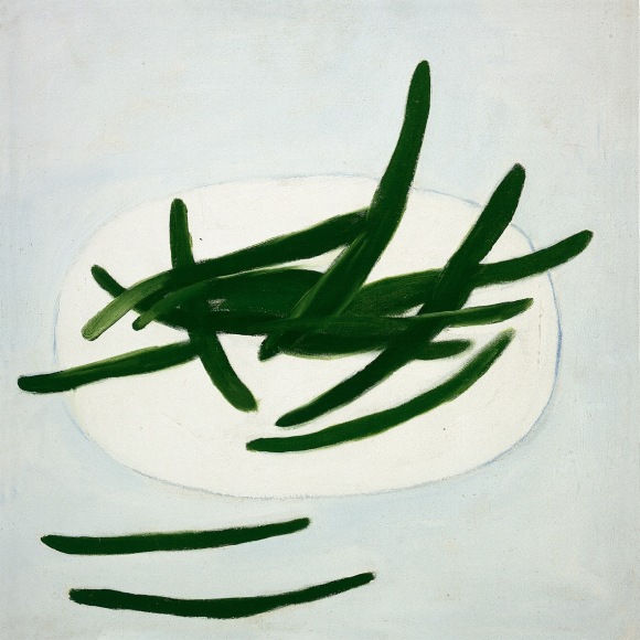 William Scott, Green Beans on a White Plate, 1977-1978, Oil on canvas,&nbsp;20&quot;&nbsp;x 20&quot; at Anita Rogers Gallery