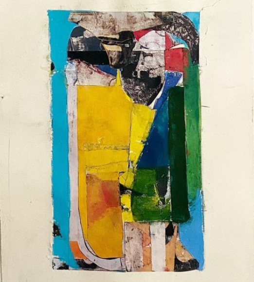 Robert Szot, Study For August Complex (III), 2021, monotype collage with crayon and gouache on paper, 12 1/2″ x 9 1/2″ at Anita Rogers Gallery