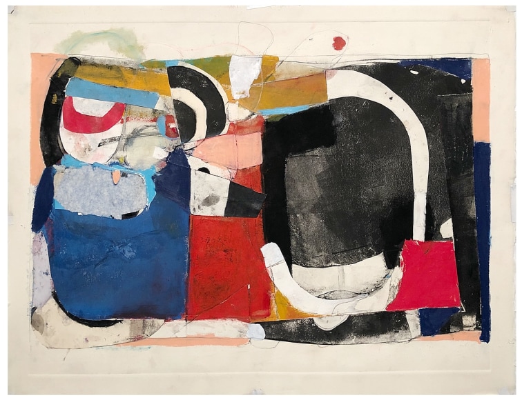 Robert Szot, Tender Ray, 2019, Monotype collage, crayon gouache and graphite on paper, 20" x 26" at Anita Rogers Gallery