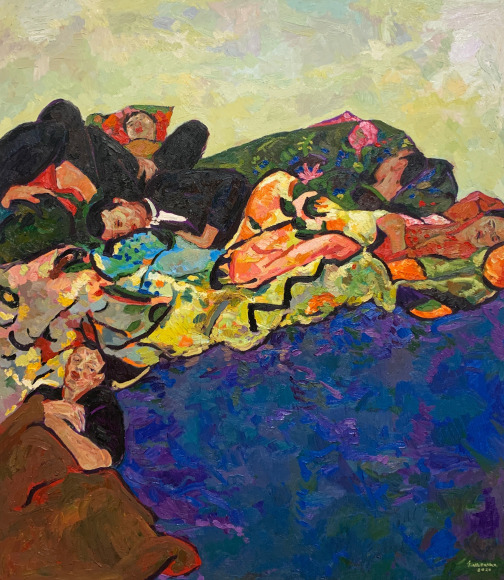 Anas Albraehe, Untitled, 2020, Oil on canvas, 63" x 55" at Anita Rogers Gallery