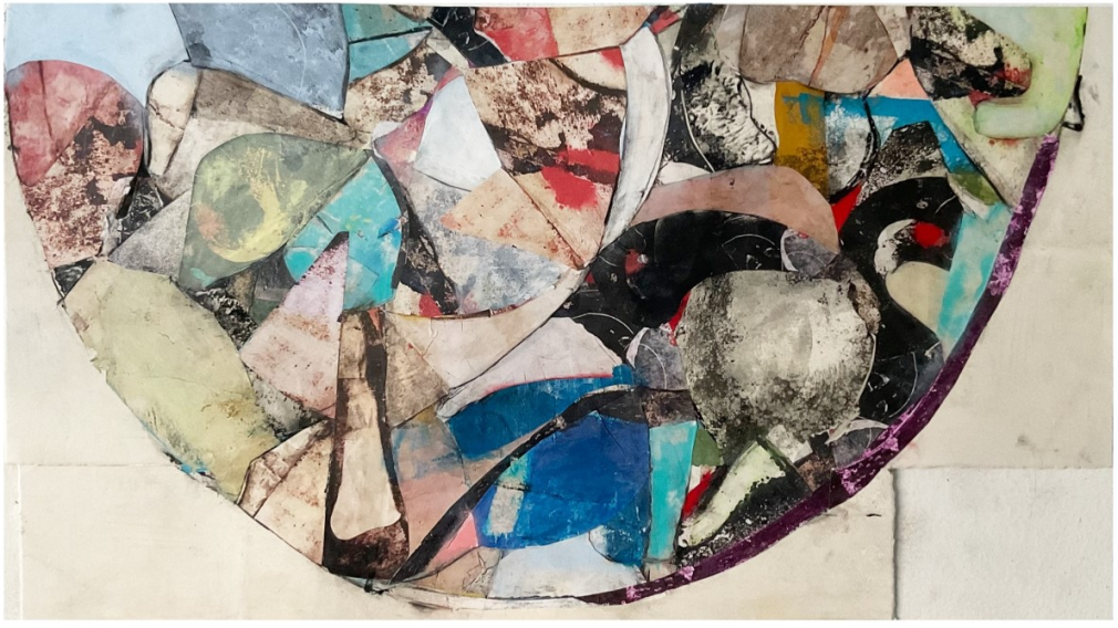 Robert Szot, Tondo (Half), 2022, Mixed media collage on joined paper, 13" x 23"