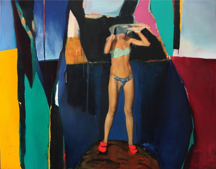 Tomas Watson, Pink Shoes, 2018, Oil on canvas, 59&quot; x 75&quot; at Anita Rogers Gallery