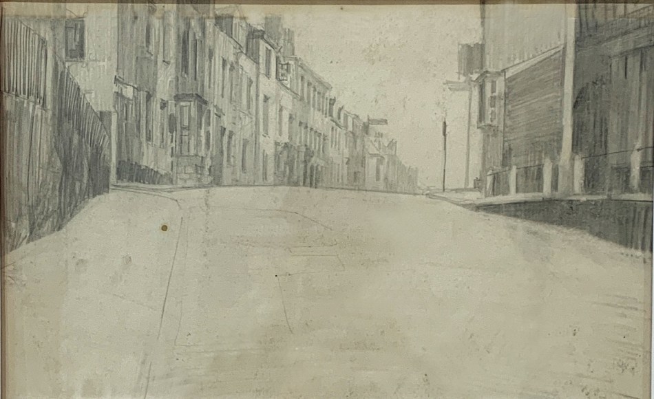 Jack Martin Rogers, Street, c. 1965. Graphite on paper, 10&quot; x 15&quot;