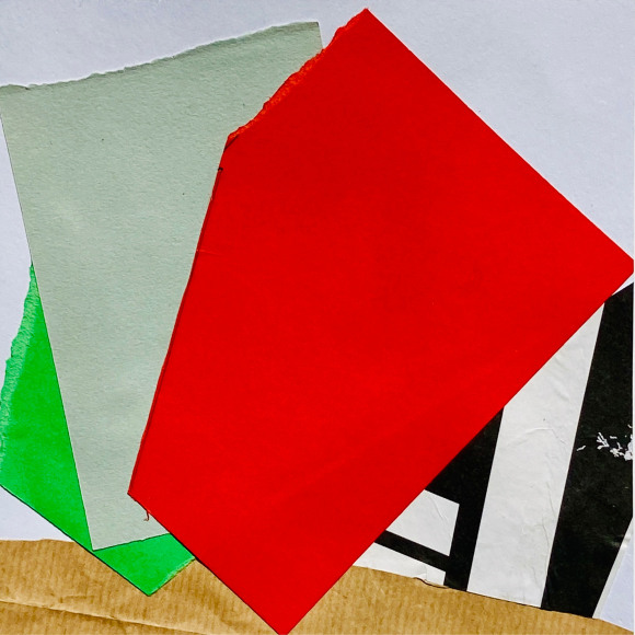 Barbara Knight, Small Square #71 (Composition with Red + Green), 2023, Collage on paper 7&quot; x 7&quot;&nbsp; at Anita Rogers Gallery