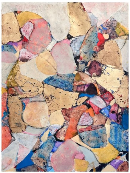 Robert Szot, Portrait Of A Man Singing In Echo Park, 2024, Collage and mixed media on joined paper, 24&quot; x 17 1/2&quot; at Anita Rogers Gallery