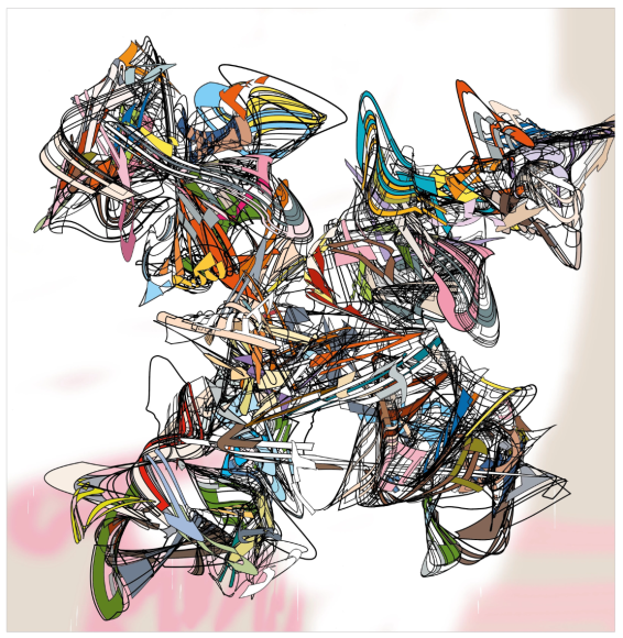 Henry Mandell, Satoshi's Garden 010D, 2023, UV polymer on linen, 52&quot; x 51&quot;