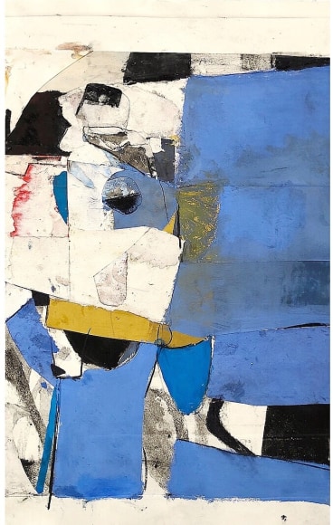 Robert Szot, Then Again, Who Does?, 2018, Monotype collage, mixed media on paper, 20&quot; x 12&quot; at Anita Rogers Gallery