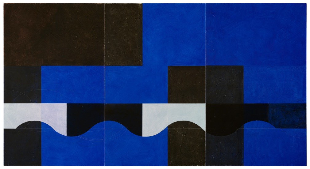 Jan Cunningham, Blue Triptych, 2018, Oil on linen, 60" x 111" at Anita Rogers Gallery