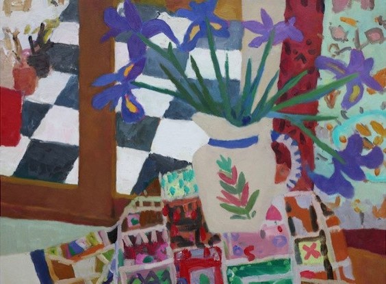 Mungo Powney. Irises. 2020. Oil on canvas. 22&quot; x 28&quot;