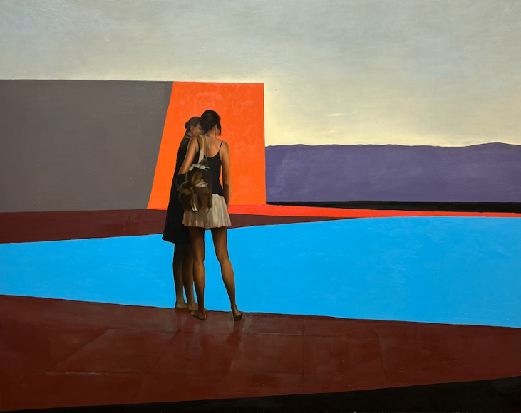 Tomas Watson, Scenes from a Life - Glow II, The Conversation, 2018, Oil on canvas, 59&quot; x 75&quot; at Anita Rogers Gallery