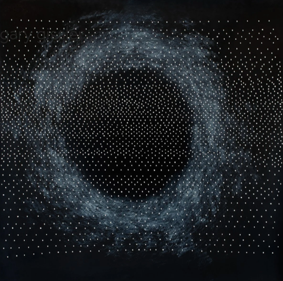 Gary Gissler, desolation row, 2018, Oil, paper, and ink on gessoed panel, 36&quot; x 36&quot;