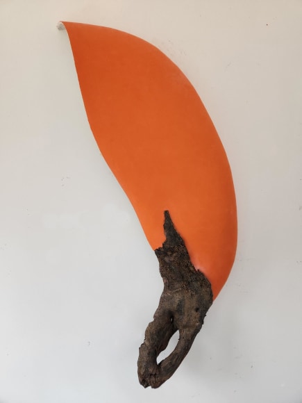 Stephen Bethel, Fire Carrier, 2022, Wood, plaster, and pigment, 60" x 32" x 8"