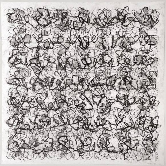 Henry Mandell, Mycelia 13, 2023, Ink, graphite on Yupo paper, 26" x 26" at Anita Rogers Gallery